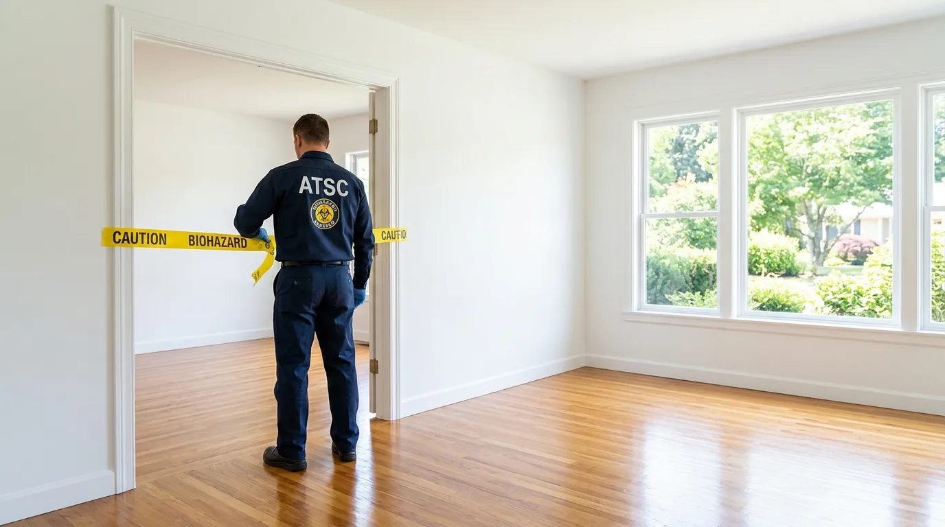 Certified biohazard cleanup crew performing Decomposition Cleanup in Roscoe